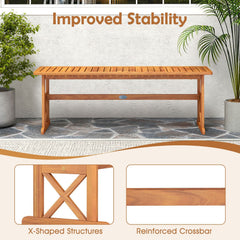 51 Inches Outdoor Acacia Wood Bench with Slatted Seat and 800 lbs Weight Capacity-2 Pieces