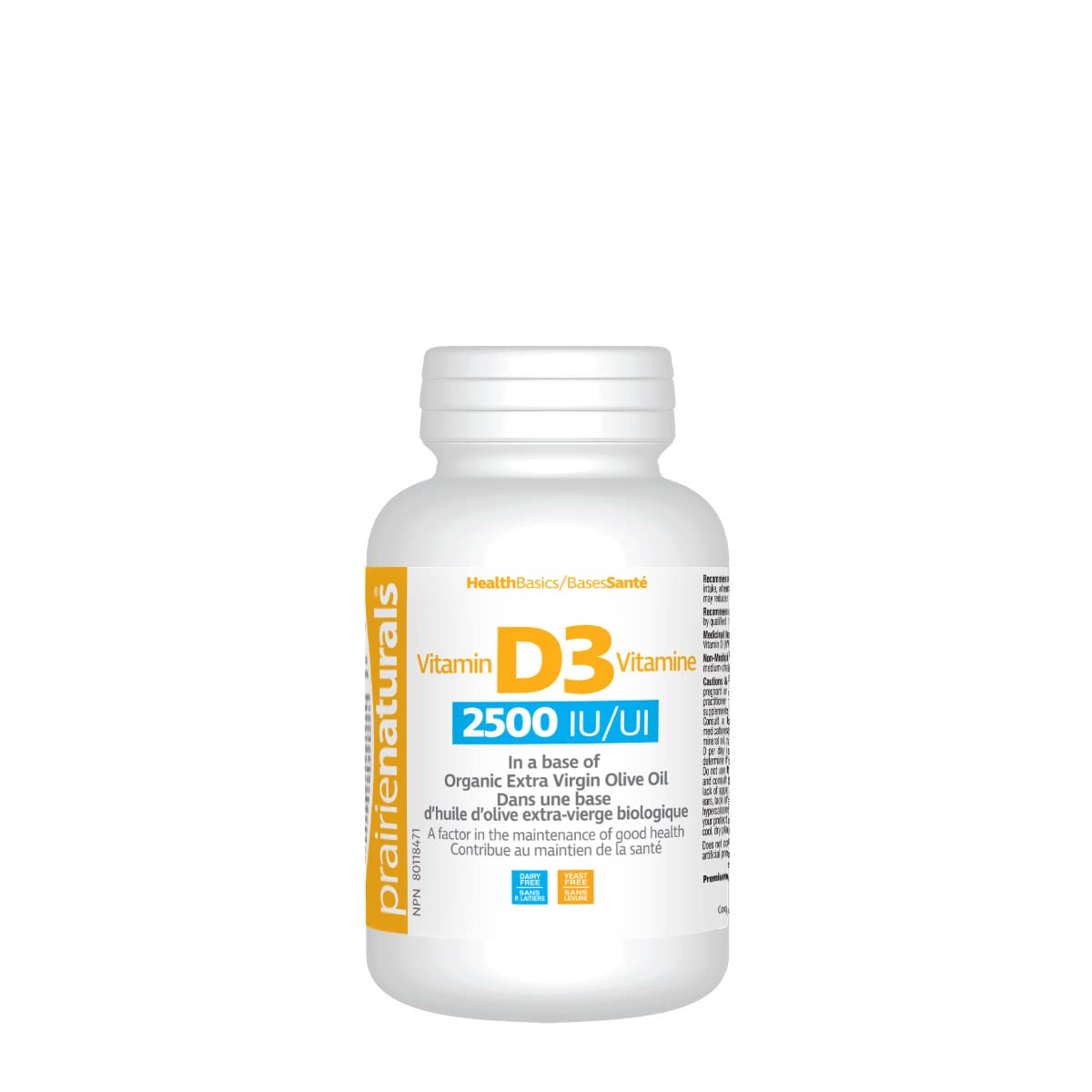 Prairie Naturals Vitamin D3 Cholecalciferol 2,500 IU in Organic Extra-Virgin Olive Oil Softgel - 90 Count