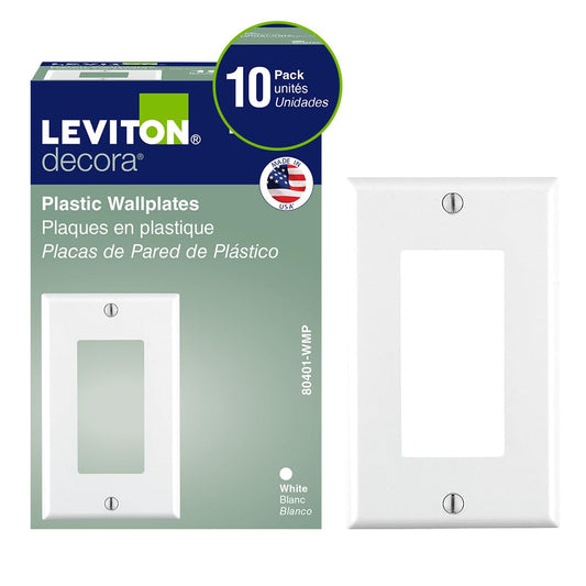Leviton Decora 1-Gang Wallplate, 10-Pack, Standard Size, 80401-WMP, White