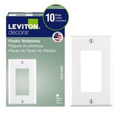 Leviton Decora 1-Gang Wallplate, 10-Pack, Standard Size, 80401-WMP, White