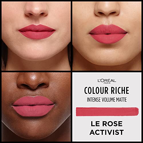 L’Oréal Paris Colour Riche Intense Volume Matte Lipstick - Up to 16H Wear, infused with HYALURONIC ACID - Le Rose Activist, 1.8 g