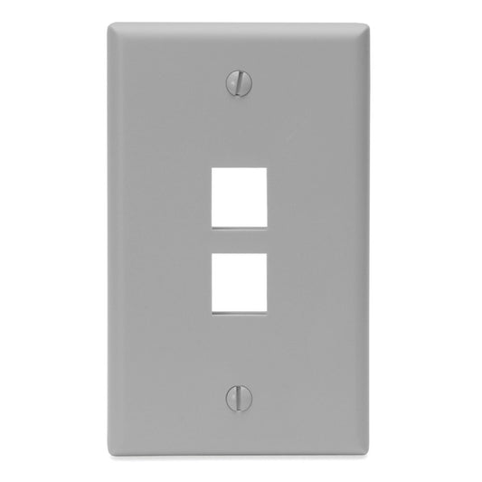 Leviton QuickPort Wallplate, Single Gang, 2-Port, 41080-2GP, Grey
