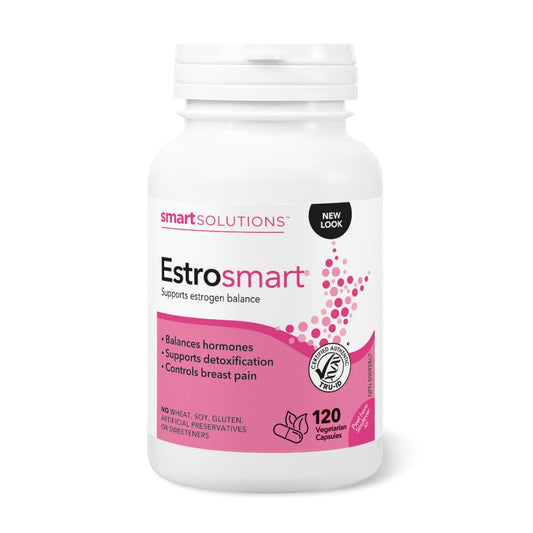Smart Solutions Estrosmart Vegetarian Capsules, Balances Hormones, Supports Estrogen Metabolism, and Controls Breast Pain. With Calcium D-Glucarate, and DIM, Gluten-Free, Soy-Free, No Artificial Preservatives or Sweeteners, 120 Count