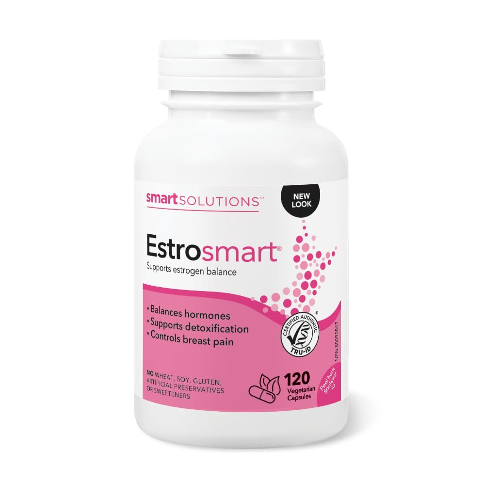 Smart Solutions Estrosmart Vegetarian Capsules, Balances Hormones, Supports Estrogen Metabolism, and Controls Breast Pain. With Calcium D-Glucarate, and DIM, Gluten-Free, Soy-Free, No Artificial Preservatives or Sweeteners, 120 Count