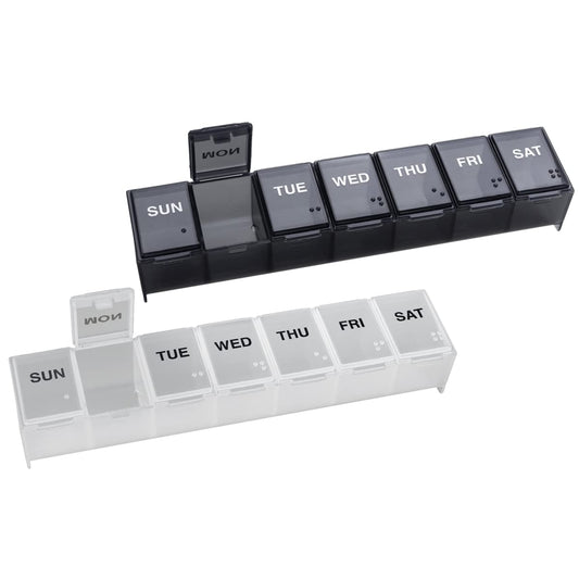 EZY DOSE Weekly (7-Day) Pill Organizer, Vitamin Planner, And Medicine Box, Large Compartments, Includes One Black and One White - Made In The USA
