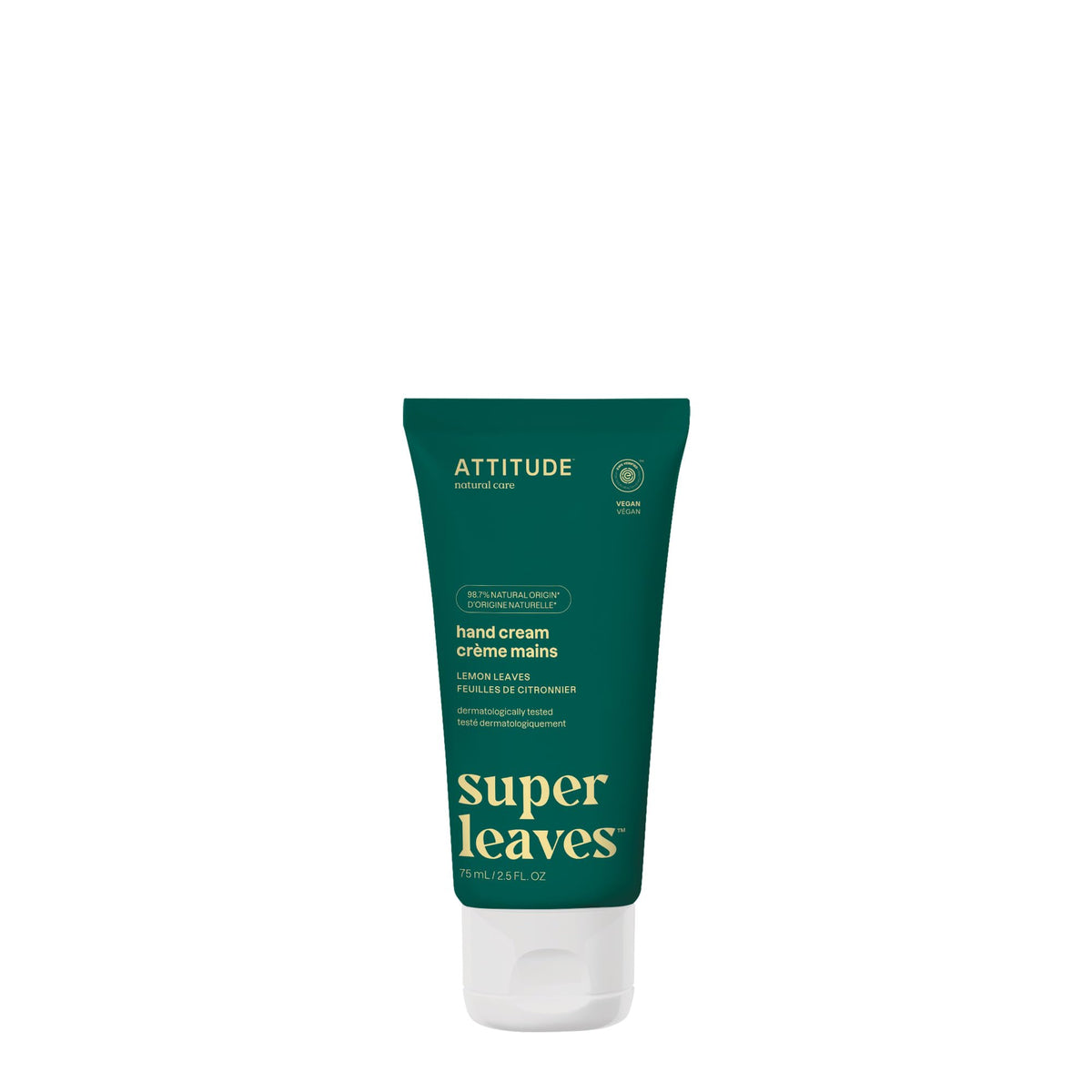 ATTITUDE Hand Cream, Made in Canada, EWG Verified, Plant and Mineral-Based, Vegan Personal Care Products, Lemon Leaves, 75 mL