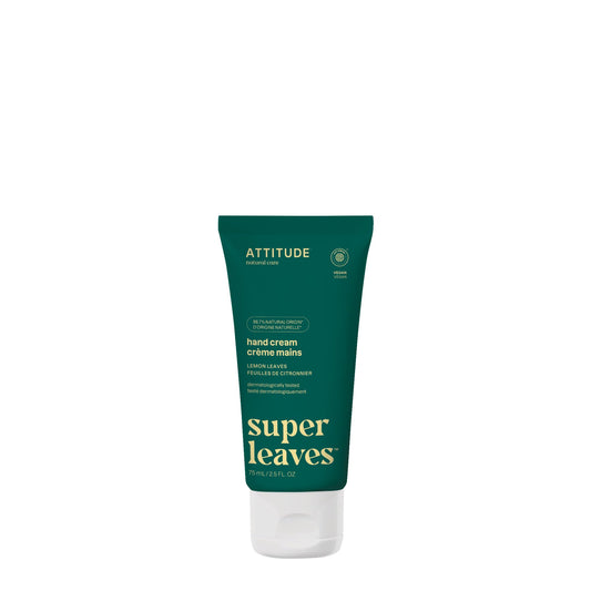 ATTITUDE Hand Cream, Made in Canada, EWG Verified, Plant and Mineral-Based, Vegan Personal Care Products, Lemon Leaves, 75 mL