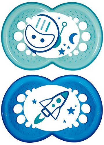 MAM Night Pacifiers (2 Pack, 1 Sterilizing Pacifier Case), MAM Pacifiers 6+ Months, Best Pacifier for Breastfed Babies, Glow in the Dark Pacifier, Baby Boy Pacifiers