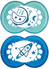 MAM Night Pacifiers (2 Pack, 1 Sterilizing Pacifier Case), MAM Pacifiers 6+ Months, Best Pacifier for Breastfed Babies, Glow in the Dark Pacifier, Baby Boy Pacifiers