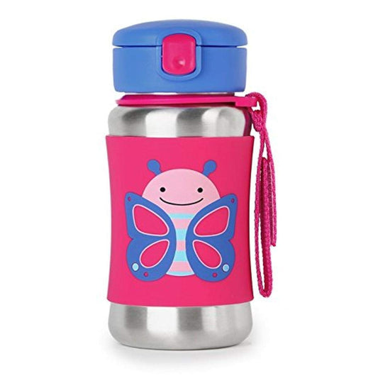 Skip Hop Toddler Sippy Cup with Straw, Zoo Stainless Steel Straw Bottle, Butterfly