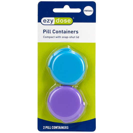 EZY DOSE Daily Round, Portable On-The-Go Pocket Pharmacy, Pill Box, Organizer and Vitamin Containers, Snap Shut Lids, Perfect For Traveling, Colors May Vary, 2 Pack, BPA Free