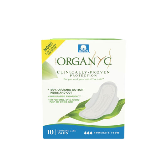 Organyc 100% Certified Organic Cotton Feminine Sanitary Pads With Wings, Everyday Pad, Dye, Paraben, Perfume, SAP, Plastic and Chlorine Bleach Free, Moderate Flow
