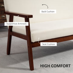Compact Loveseat Sofa Couch Linen Fabric Double Seat Sofa with Rubber Wood Legs Cream White