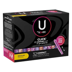 U by Kotex Click Compact Tampons, Regular Absorbency, Unscented, 32 Count