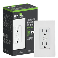 Leviton Decora Smart Outlet, Tamper-Resistant 15A, Wi-Fi 2nd Gen, D215R-2RW, White