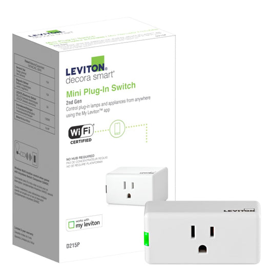 Leviton Decora Smart Plug, Wi-Fi 2nd Gen, D215P-2RW, White