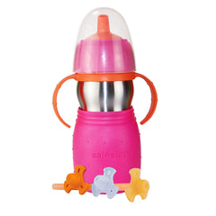 Kid Basix Safe Sippy 2 | Stainless Steel Cup for Babies/Toddlers | Convertible Sippy or Straw | Dishwasher Safe | 11 Oz. | Bpa Free | Pink