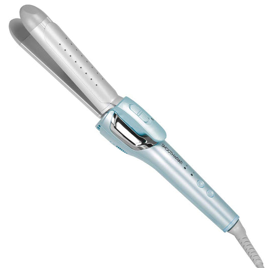 InfinitiPRO by Conair CS3290C Smoothwrap 2-in-1 Folding Styler, 1 1/4 inch Ceramic Coated, Straighten or Curl, 392°F Heat-up, Dual Voltage, Travel Friendly, Light Blue and Silver