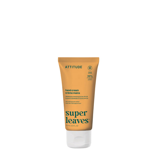 ATTITUDE Hand Cream, Made in Canada, EWG Verified, Plant and Mineral-Based, Vegan Personal Care Products, Orange Blossom & Eucalyptus Scent, 75 mL