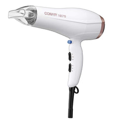 Conair Double Ceramic 1875W Hair Dryer, 3 Heat/ 2 Speed Blow Dryer, Powerful and Fast Drying, Includes Concentrator, Cool Shot Button, Removable Filter, White, Travel hair dryer