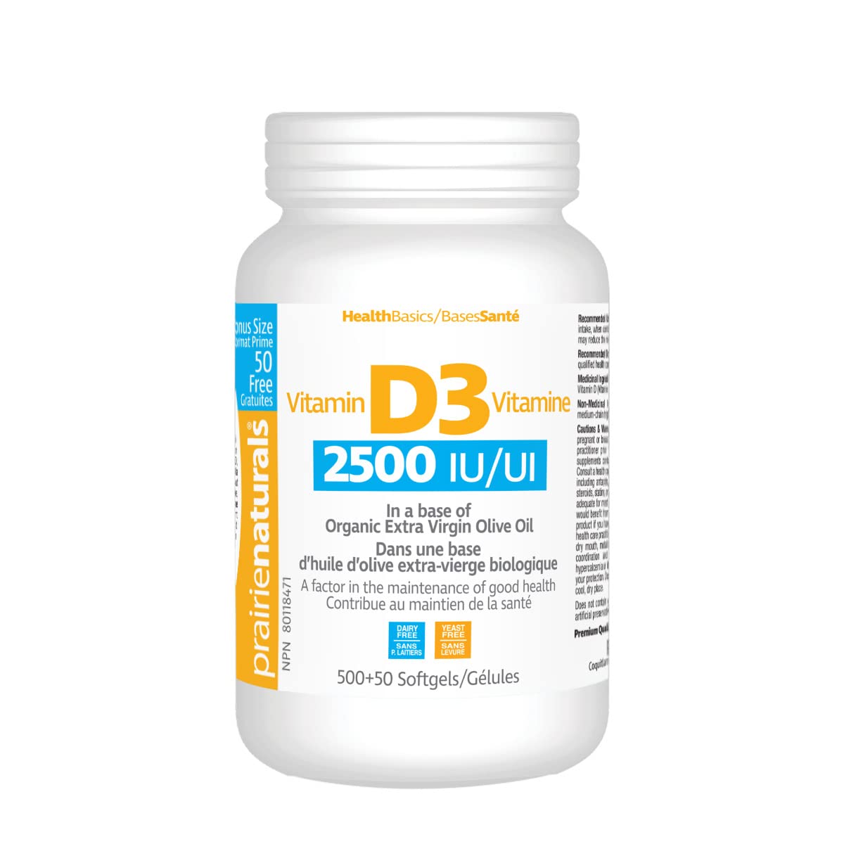Prairie Naturals Vitamin d3 cholecalciferol 2,500iu softgel, 550 Count