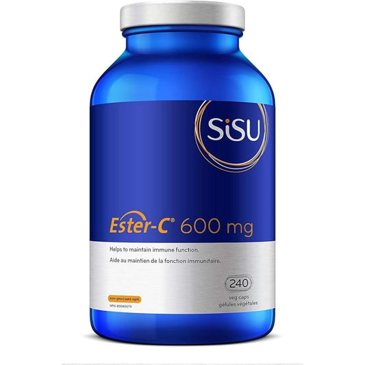Sisu Ester-C 600mg Capsules, 24-hour Immune Support Vitamin C, Less Acidic, Better Absored & Rentained Than Other Forms of Vitamin C, 240 VC, Vegan, Non-GMO, Gluten Free, Dairy Free, Soy Free