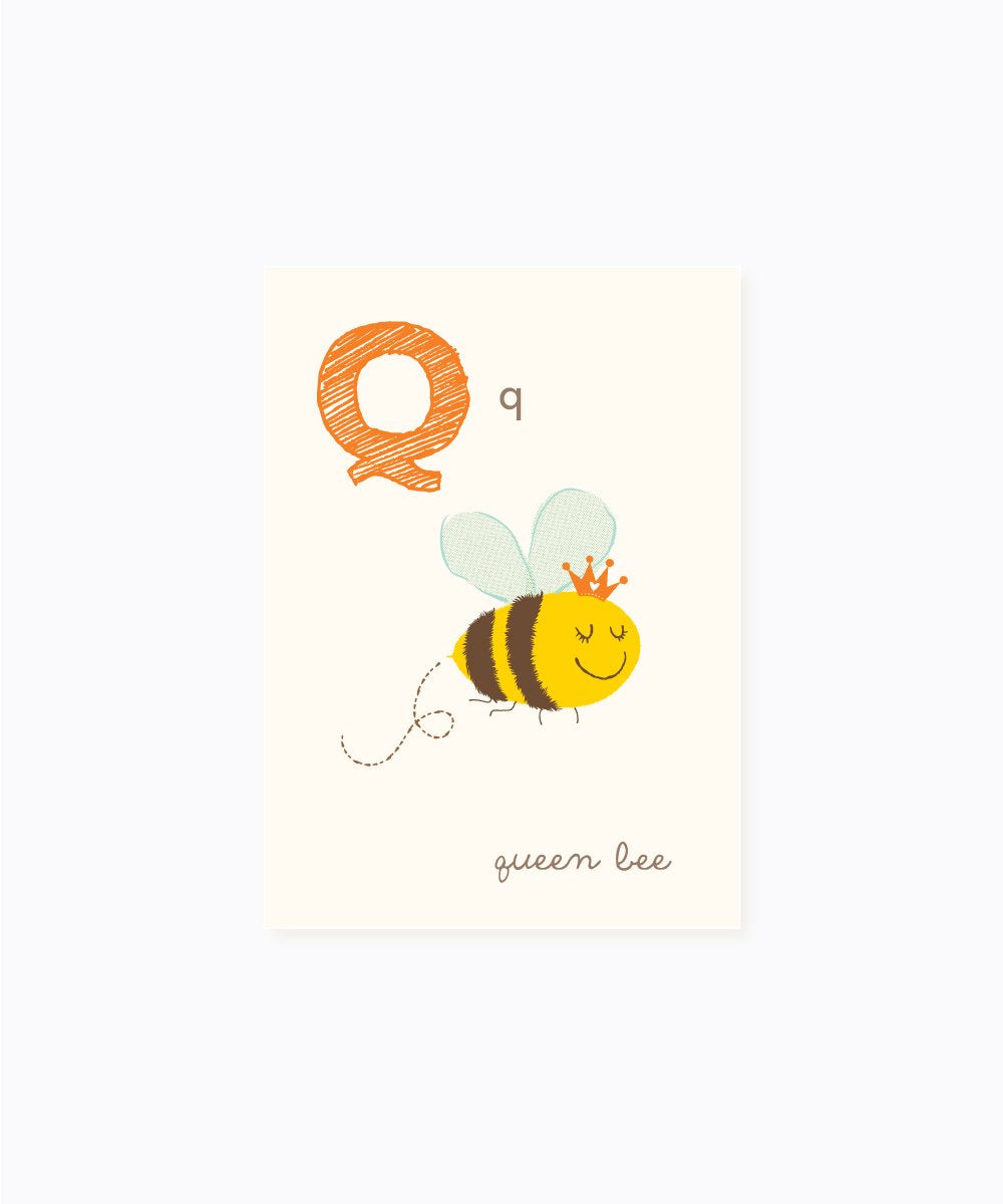 Sea Urchin Studio ABC Wall Art for Kids, Q/Queen Bee