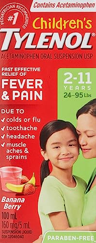 Tylenol Children's Medicine, Fast Effective Relief Fever & Pain, Banana Berry Liquid, Pack of 1, 100mL