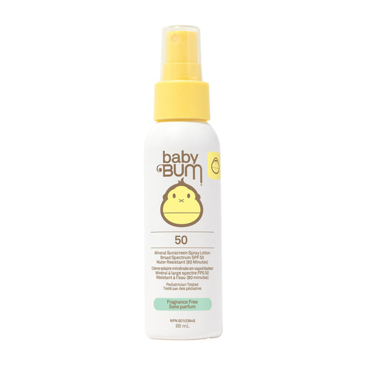 Sun Bum Baby Bum SPF 50 Sunscreen Spray - Mineral UVA/UVB Face & Body Protection for Sensitive Skin - Fragrance Free - Travel Size - 89ml