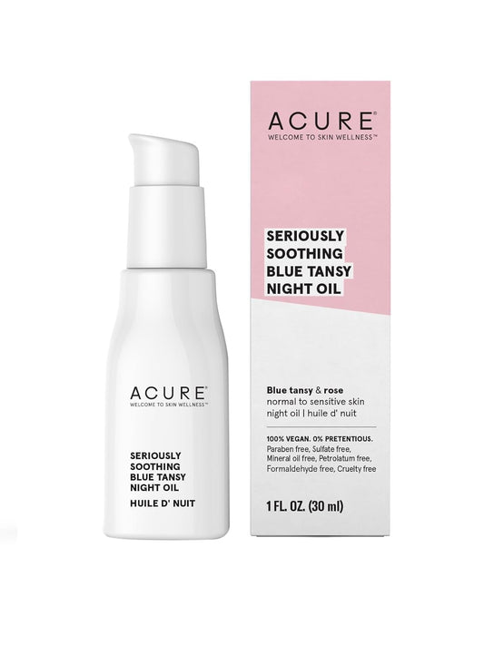 ACURE Seriously Soothing Blue Tansy Night Oil | 100% Vegan | for Dry to Sensitive Skin | Blue Tansy & Rose Oil - antioxidant rich, Soothes & Refreshes | 1 Fl Oz