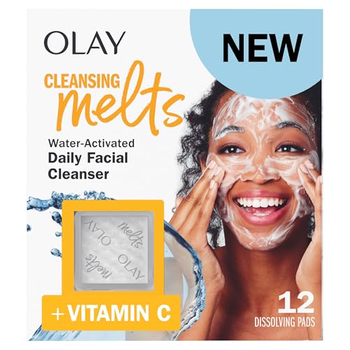 Olay Cleansing Melts + Vitamin C Face Cleanser, Water-Activated Face Wash, 12 Count