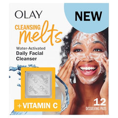 Olay Cleansing Melts + Vitamin C Face Cleanser, Water-Activated Face Wash, 12 Count
