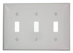 Leviton 80711-GY 3-Gang Toggle Device Switch Wallplate, Gray