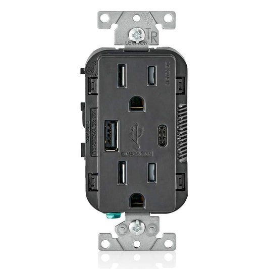 Leviton USB Type A-C Receptacle, 15 Amp Tamper-Resistant, T5633-00E, Black