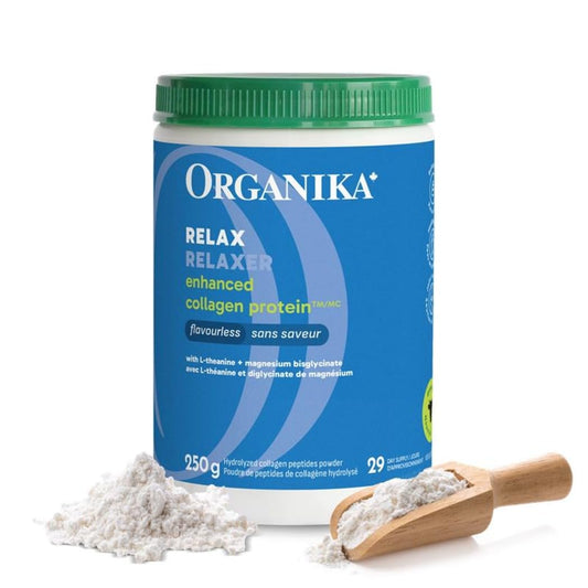 Organika Enhanced Collagen Relax Powder with Magnesium Bisglycinate and L-Theanine- Provides Calming Effect, Aids in Sleep, Sustained Energy Levels Throughout the Day- 250g