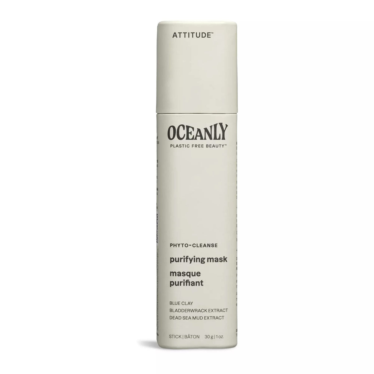 ATTITUDE Oceanly Face Mask Stick, Made in Canada, EWG Verified, Plastic-free, Plant and Mineral-Based Ingredients, Vegan and Cruelty-free Beauty Products, PHYTO CLEANSE, Unscented, 30 grams