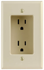 Leviton Decora 15 Amp 1-Gang Recessed Duplex Receptacle, Residential Grade, with Screws Mounted to Housing, 00689-00I, Ivory