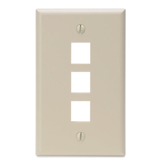 Leviton QuickPort Wallplate, Single Gang, 3-Port, 41080-3IP, Ivory