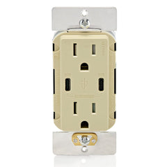 Leviton USB Dual Type-C Receptacle, 15 Amp, Tamper-Resistant, T5636-00I, Ivory