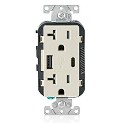 Leviton USB Type A-C Receptacle, 20 Amp, Tamper-Resistant, T5833-00T, Light Almond