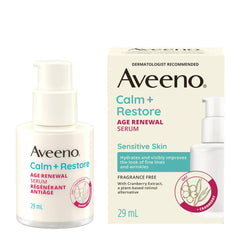 Aveeno® Calm + Restore Age Renewal Serum, Niacinamide, Oat, Natural Retinol Alternative, Anti-aging, Gentle on Sensitive Skin, Hypoallergenic, Fragrance-Free, 29 mL
