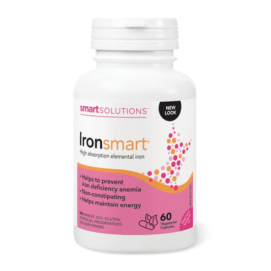Smart Solutions Ironsmart Vegetarian Capsules, Helps Prevent Iron Deficiency Anemia, Helps Maintain Energy. High Absorption Elemental Iron, Non-Constipating, Gluten-Free, 60 Count.