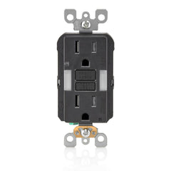 Leviton GFNL1-E 15 Amp, 125 Volt Receptacle/Outlet, 20 Amp Feed-Through, Tamper-Resistant, Self-test SmartlockPro Slim Guide Light GFCI, Monochromatic, back and side wired, self-grounding clip included, wallplate/faceplate sold separately - Black