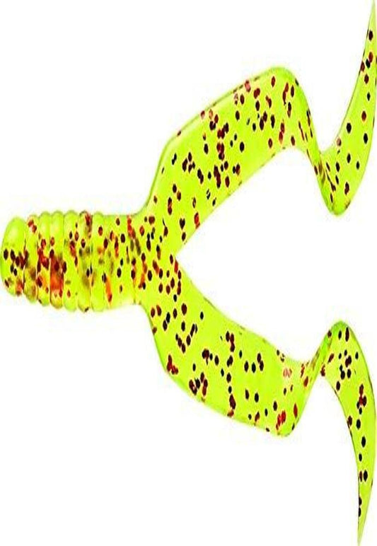 4" Double Tail/Chartreuse Red Flake