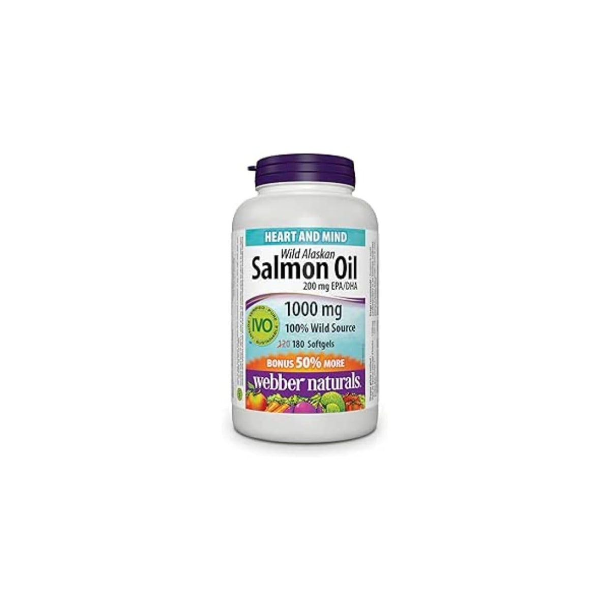 Webber Naturals Wild Alaskan Salmon Oil 1,000 mg, 180 Softgels, Supports Heart, Brain and Joint Health