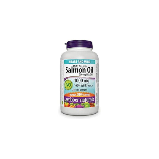 Webber Naturals Wild Alaskan Salmon Oil 1,000 mg, 180 Softgels, Supports Heart, Brain and Joint Health