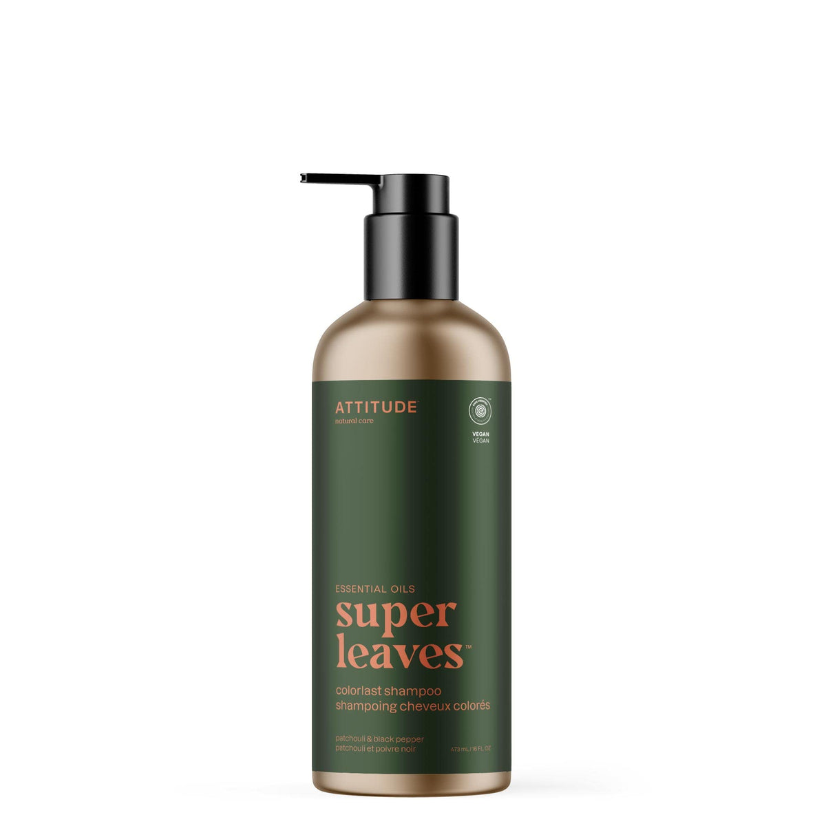 ATTITUDE Colorlast Hair Shampoo with Essential Oils, Made in Canada, EWG Verified, Plant and Mineral-Based Ingredients, Vegan Beauty Products, Refillable Aluminum Bottle, Patchouli and Black Pepper, 473 mL