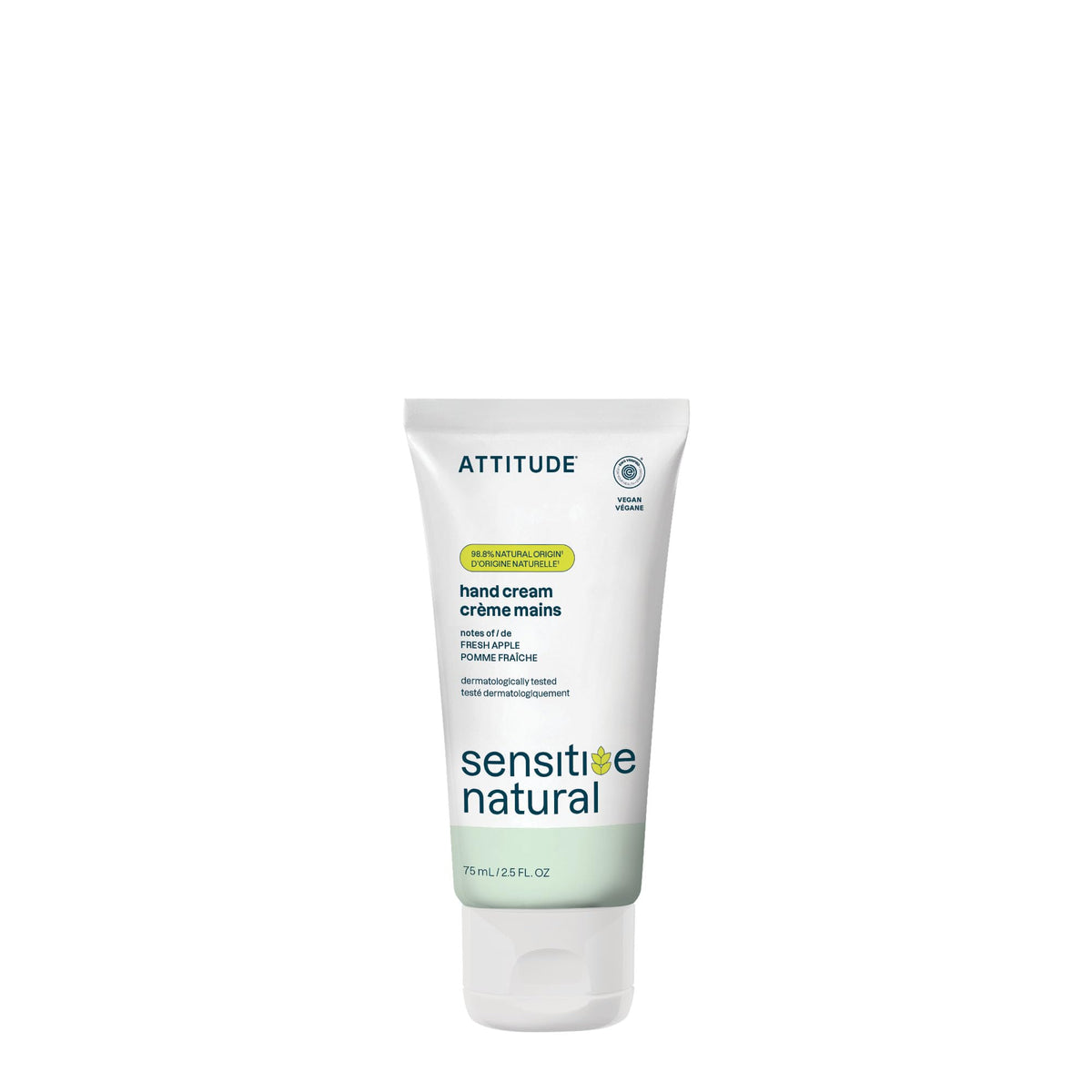 ATTITUDE Hand Cream for Sensitive Skin with Oat, Made in Canada, EWG Verified, Dermatologically Tested, Vegan, Fresh Apple Scent, 75 mL