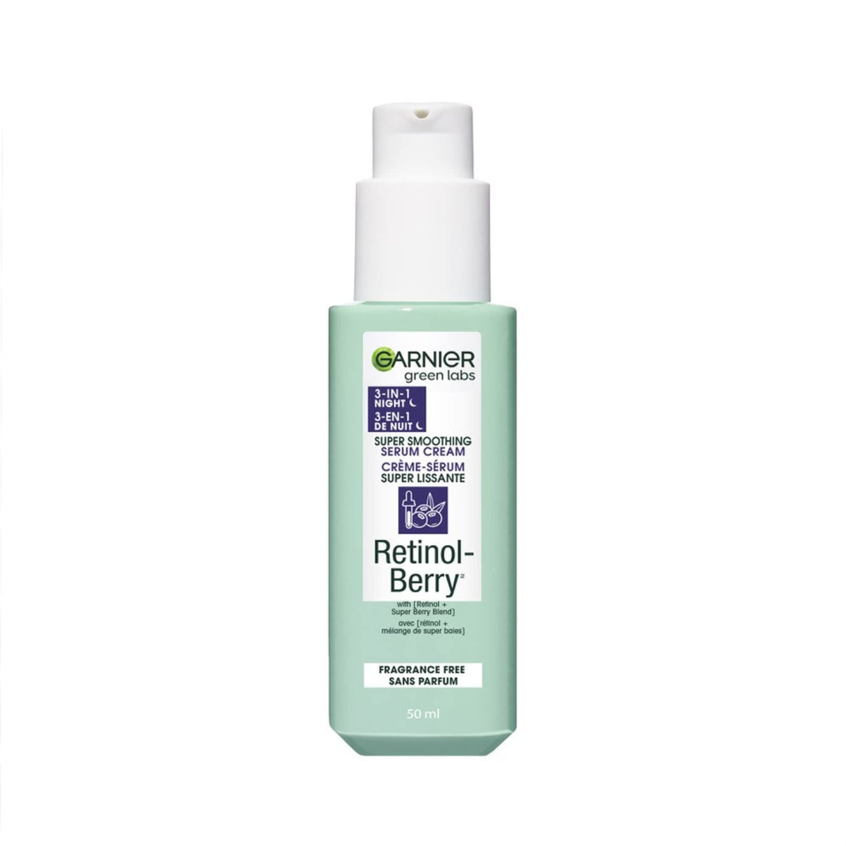 Garnier Green Labs Retinol-Berry Super Smoothing Serum Cream, With Pure Retinol + Hyaluronic Acid + Super Berry Blend, 3-In-1 Night Eye Cream, Fragrance-Free, 50 ml