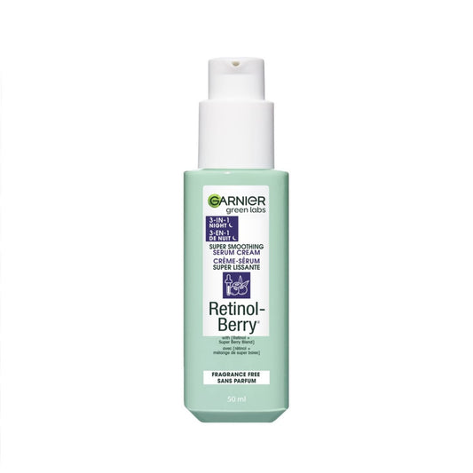 Garnier Green Labs Retinol-Berry Super Smoothing Serum Cream, With Pure Retinol + Hyaluronic Acid + Super Berry Blend, 3-In-1 Night Eye Cream, Fragrance-Free, 50 ml